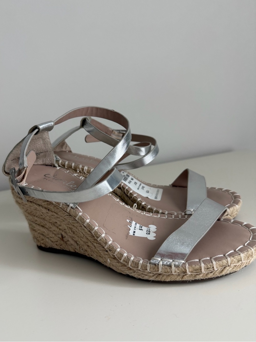 Charles David Silver Espadrille Wedge Sandals